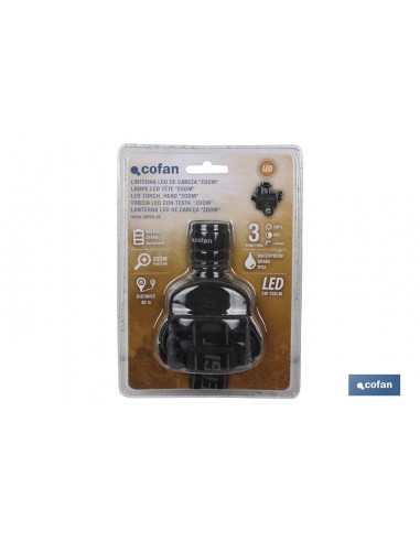 LINTERNA LED DE CABEZA ZOOM 3 FUNCIONES