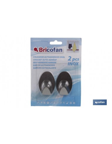 2 UDS COLGADOR AUTOADH. OVAL INOX GRANDE