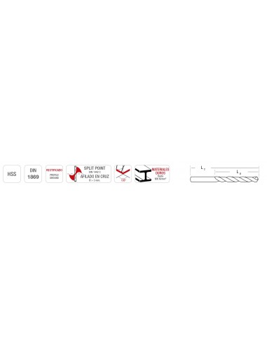 Brocas HSS DIN 1869 extra largas