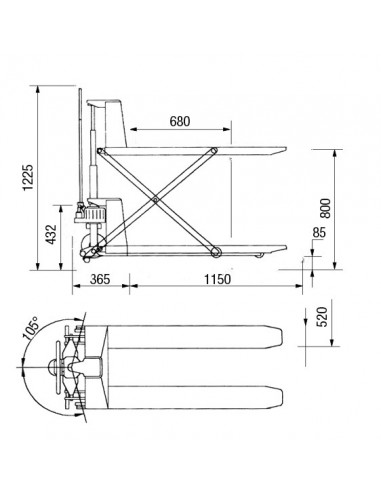 Transpaleta de tijera 1.000 Kg